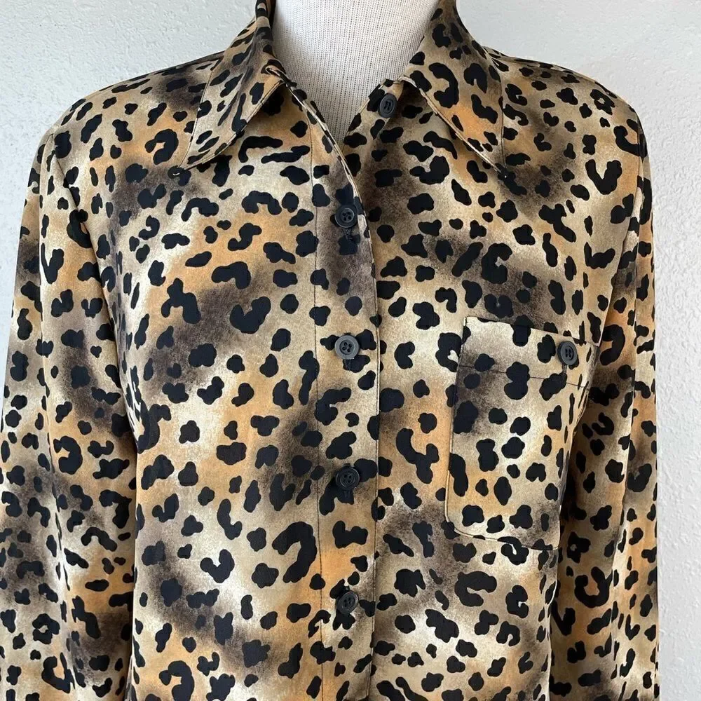 Vintage Rena Rowan Cheetah Button Down Shirt Size 8 EUC